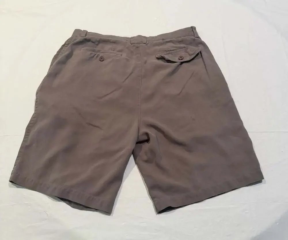 Club Cabana Men's Pleated 100% Silk Shorts Brown Size 34